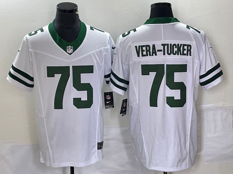 Men New York Jets #75 Vera-Tucker White Nike Throwback Vapor Limited NFL Jersey->new york jets->NFL Jersey